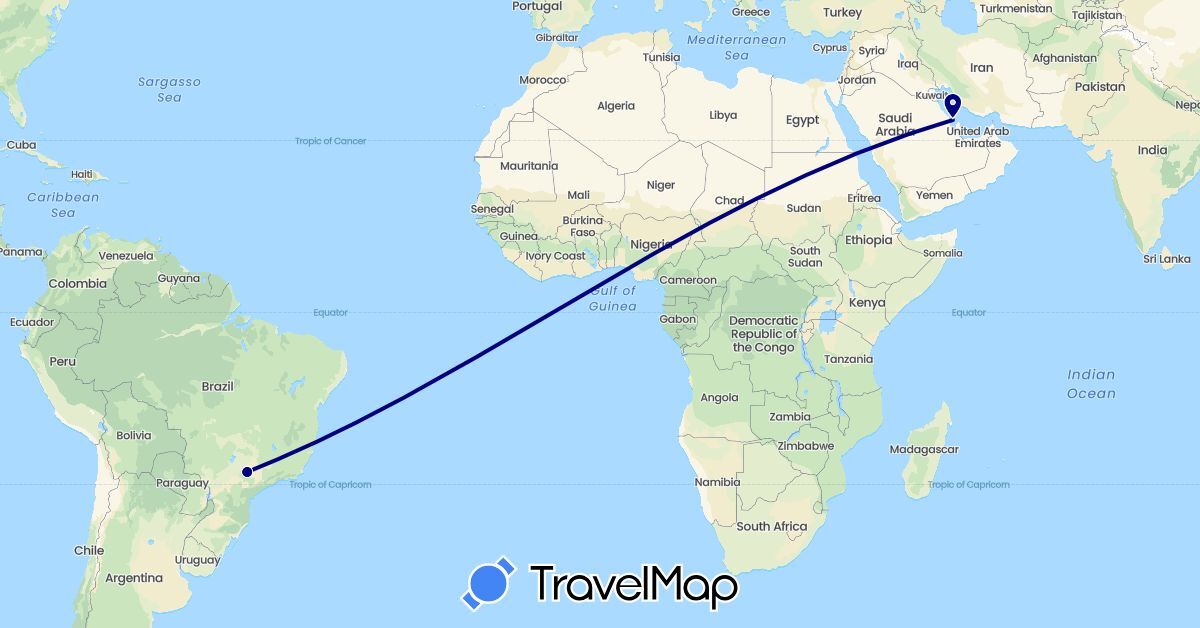 TravelMap itinerary: driving in Bahrain, Brazil (Asia, South America)